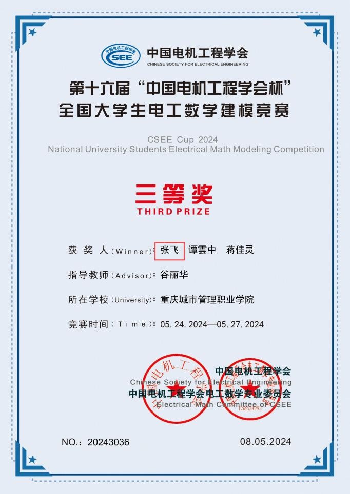 全国大学生电工数学建模竞赛全国三等奖
